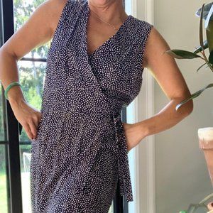 Vintage " Limited" Navy & White Polka Dot Wrap Dress
